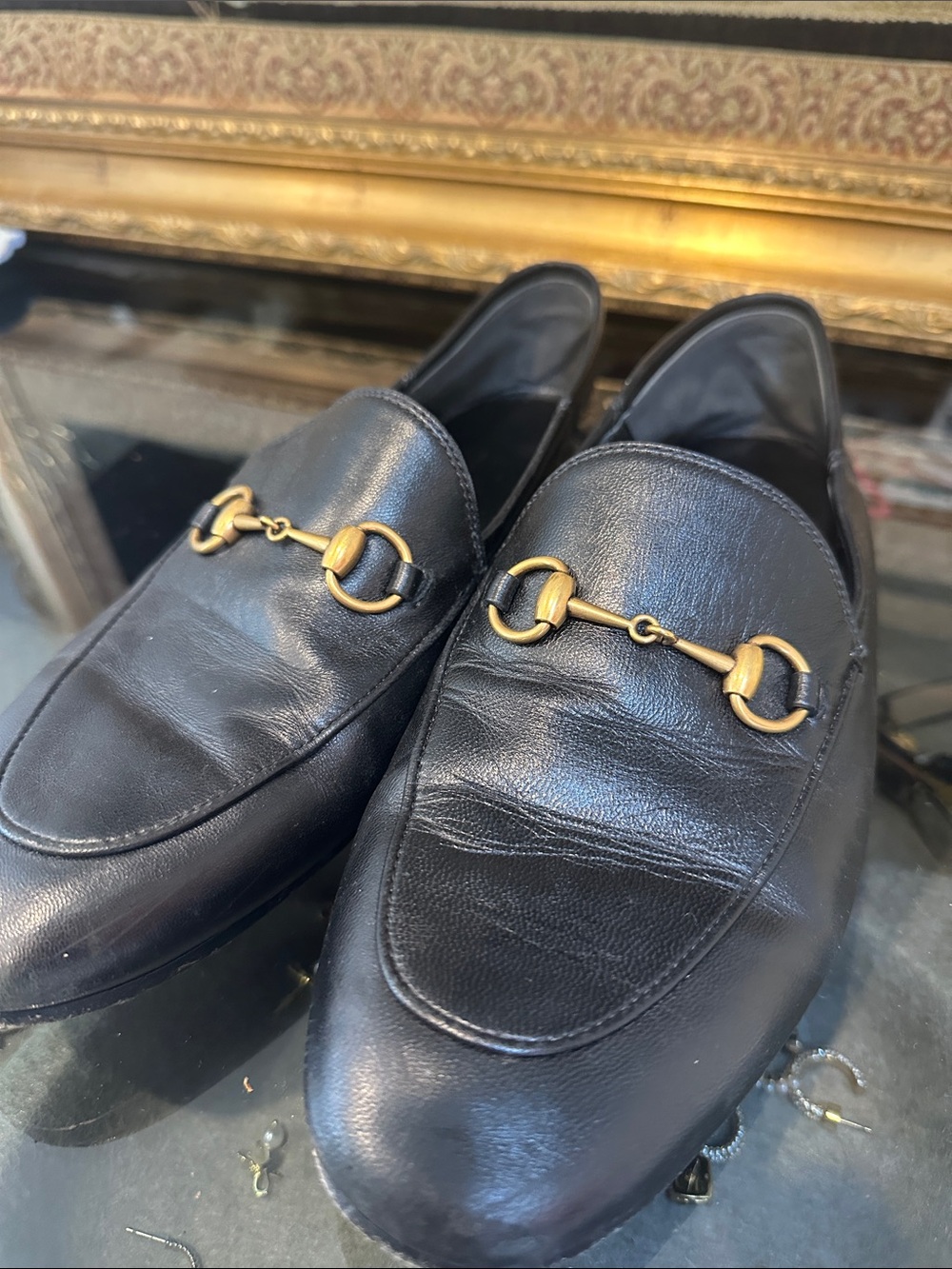 Gucci Classic Black Leather Slip-On Loafers with Gold Horsebit Accent